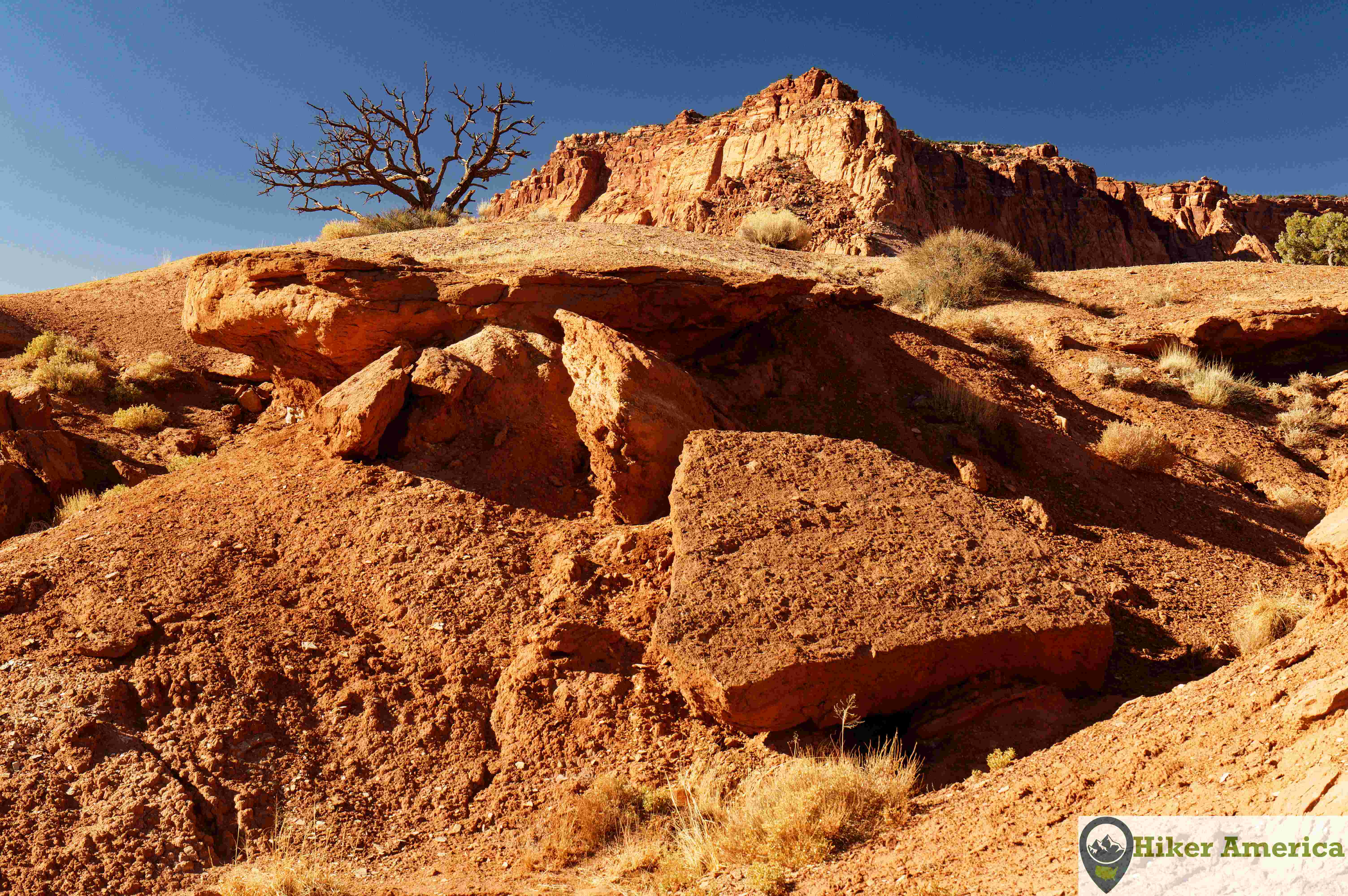 Broken slabs of red rock.